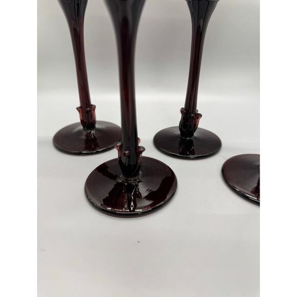 Signed Robert Deeble set of 4 Ruby Hand Blown Glasses Crown base Stunning Set - Picture 4 of 11